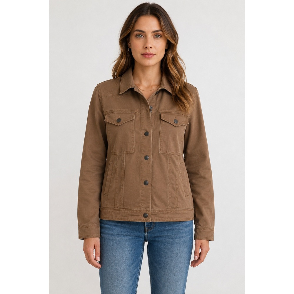 Michael Stars Womens Brown Utility Shacket Jacket S Stretch Minimalist Neutral